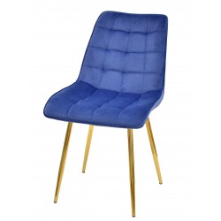 Silla GILDA, metal, dorado, tejido velvet azul (Pack de 6 unidades)