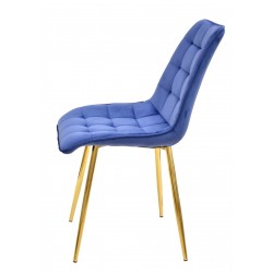 Silla GILDA, metal, dorado, tejido velvet azul (Pack de 6 unidades)