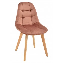 Silla LORENA, madera, tapizada velvet rosa coral (Pack de 4 unidades)