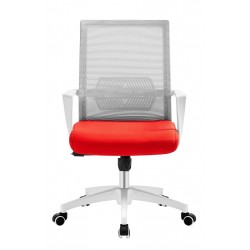 Sillón de oficina FISS NEW, blanco, gas, basculante, malla y tejido naranja