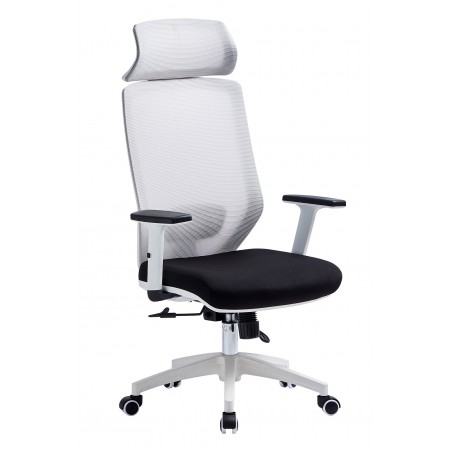 Sillón de oficina FISS NEW, blanco, gas, basculante, malla y tejido naranja