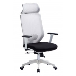 Sillón de oficina FISS NEW, blanco, gas, basculante, malla y tejido naranja