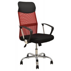 Silla de oficina MIRAFIORI, brazos, malla roja y tejido negro