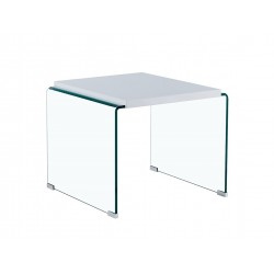 Mesa ARISTON, baja, lacada blanca, cristal, 60 x 63 cms