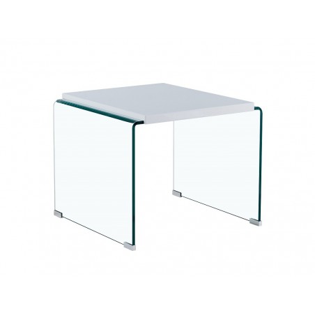 Mesa ARISTON, baja, lacada blanca, cristal, 60 x 63 cms