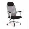 Sillón de oficina GRAZ, blanco, alto, sincro, malla gris, tejido negro