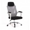Sillón de oficina GRAZ, blanco, alto, sincro, malla gris, tejido negro