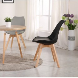 Silla TORRE 4P ( SU ), madera, polipropileno y cojín negro (Pack de 4 unidades)