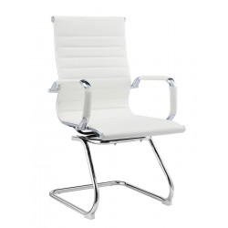 Butaca con ottoman EA, blanca, base pulida, piel blanca