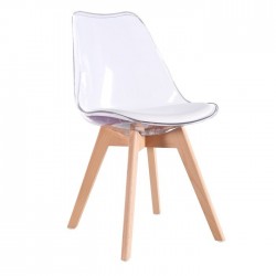 Silla TORRE 4P, madera, transparente, cojín blanco (Pack de 4 unidades)