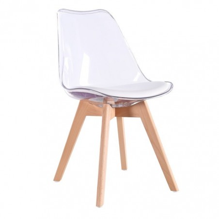 Silla TORRE 4P, madera, transparente, cojín blanco (Pack de 4 unidades)