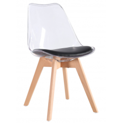 Silla TORRE 4P, madera, transparente, cojín negro (Pack de 4 unidades)