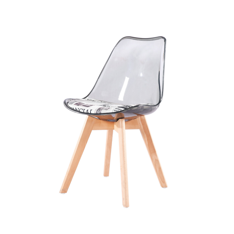 Silla TORRE 4P, madera, transparente, cojín estampado moderno (Pack de 4 unidades)