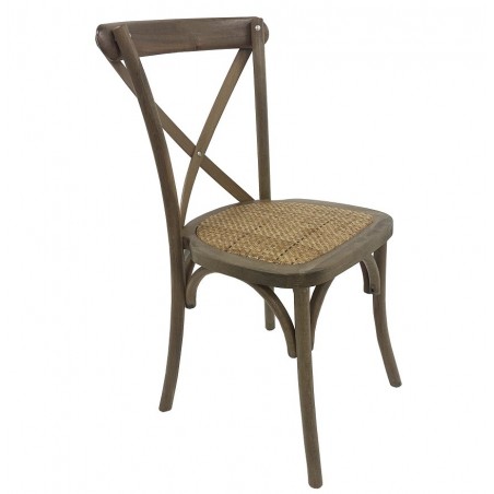 Silla CROSS, apilable, madera de haya, nogal vintage, asiento de ratán (Pack de 4 unidades)