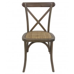 Silla CROSS, apilable, madera de haya, nogal vintage, asiento de ratán (Pack de 4 unidades)