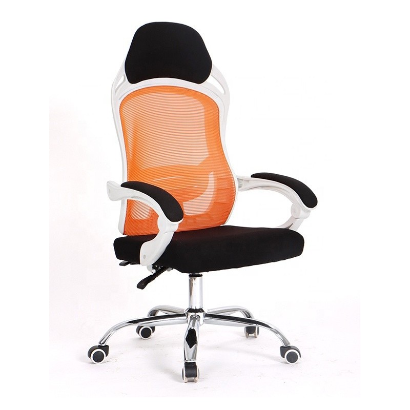 Sillón de oficina LINZ, blanco, alto, gas, sincro, malla naranja, tejido negro