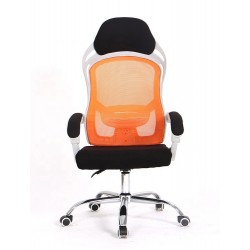 Sillón de oficina LINZ, blanco, alto, gas, sincro, malla naranja, tejido negro