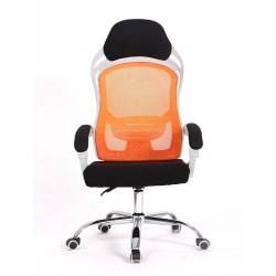 Sillón de oficina LINZ, blanco, alto, sincro, malla naranja, tejido negro