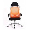 Sillón de oficina LINZ, blanco, alto, gas, sincro, malla naranja, tejido negro