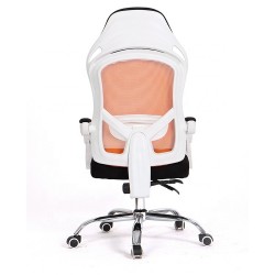 Sillón de oficina LINZ, blanco, alto, sincro, malla naranja, tejido negro