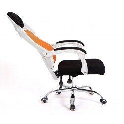 Sillón de oficina LINZ, blanco, alto, gas, sincro, malla naranja, tejido negro