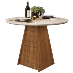 Mesa FLER, cristal, roble y blanco roto, 103,5 cms. de diámetro