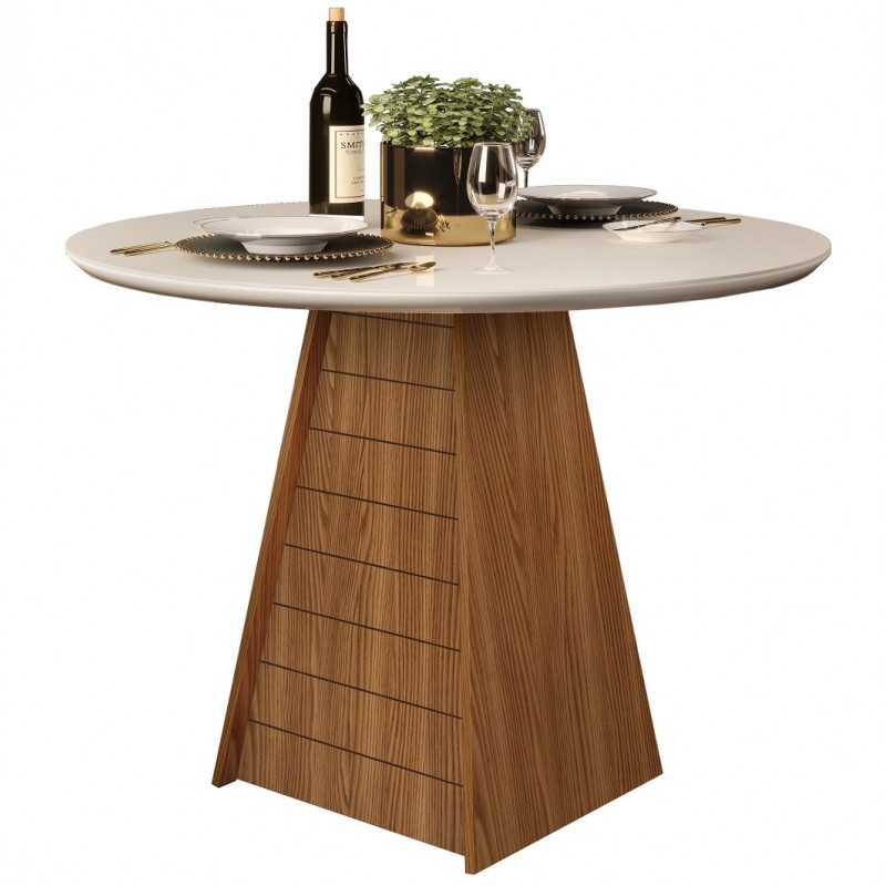 Mesa FLER, cristal, roble y blanco roto, 103,5 cms. de diámetro