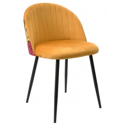 Silla FLORAL, metal, tapizado velvet amarillo con trasera floral a juego (Pack de 4...