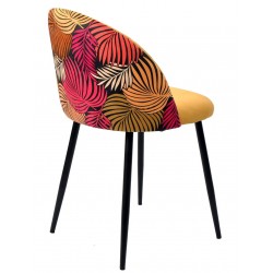Silla FLORAL, metal, tapizado velvet amarillo con trasera floral a juego (Pack de 4 unidades)