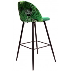 Taburete FLORAL, metal, tapizado velvet verde con trasera floral a juego (Pack de 4 unidades)