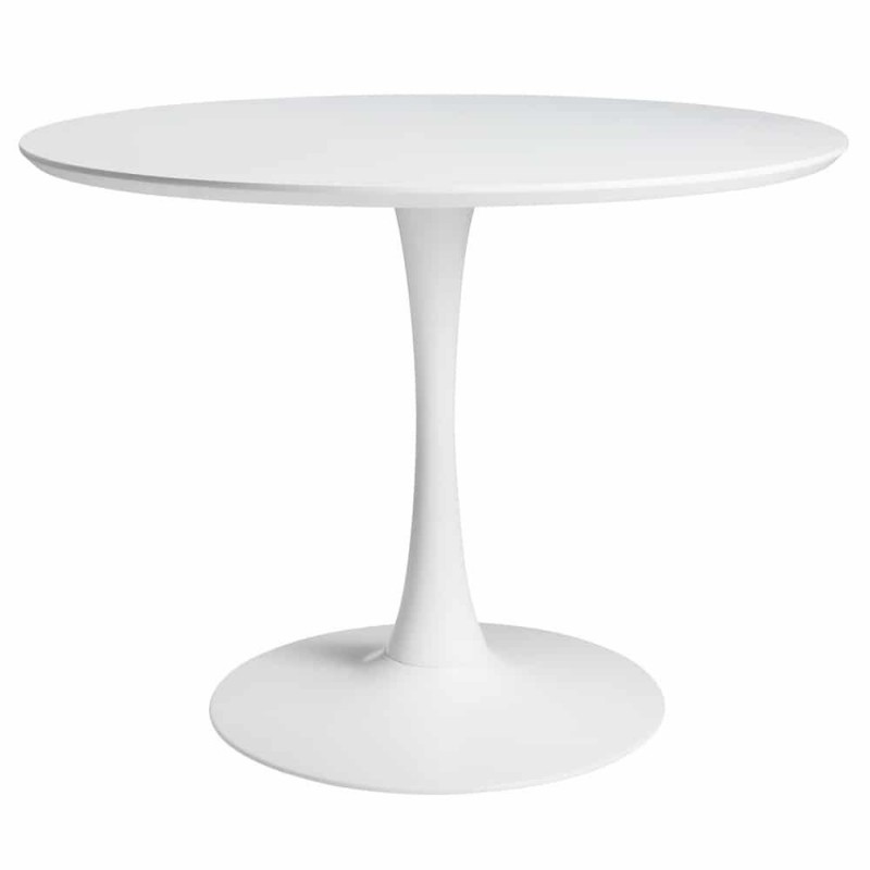 Mesa TUL (TO), base de metal, tapa lacada blanca, 120 cms de diámetro