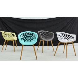 Sillón STRAUSS, metal, polipropileno amarillo pastel (Pack de 4 unidades)