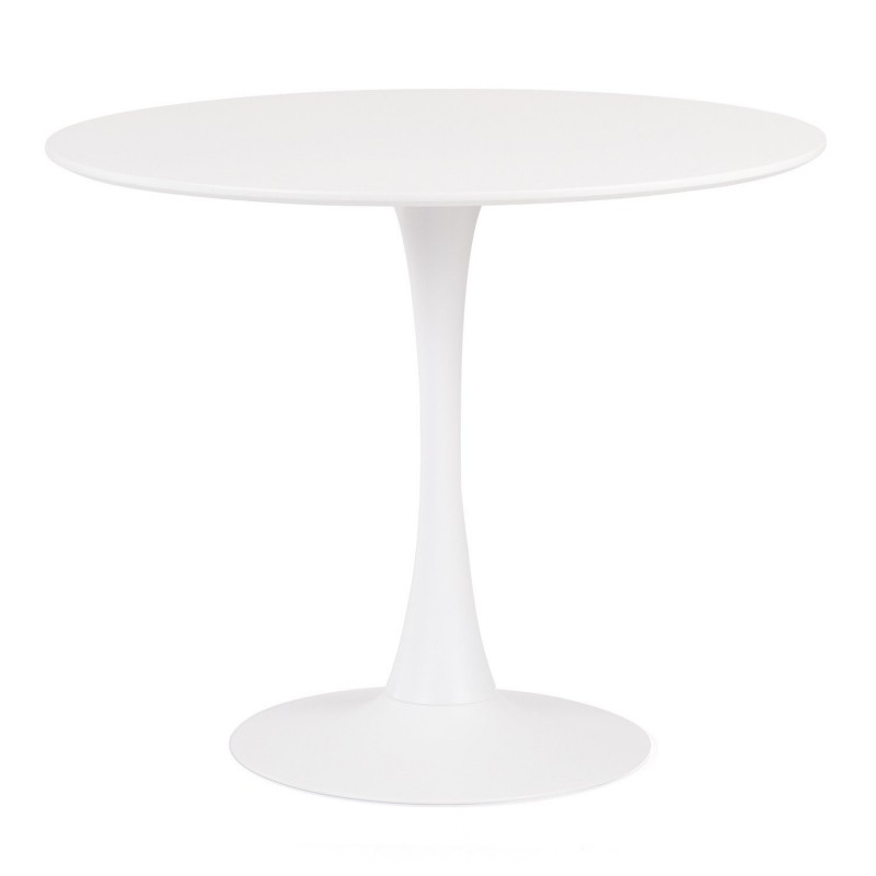 Mesa TUL (TO), base de metal, tapa lacada blanca, 100 cms de diámetro