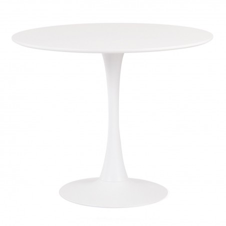 Mesa TUL (TO), base de metal, tapa lacada blanca, 100 cms de diámetro