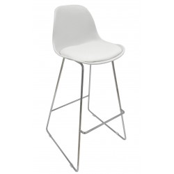 Taburete TOW FIBB, cromado, carcasa y tapizado blanco (Pack de 4 unidades)