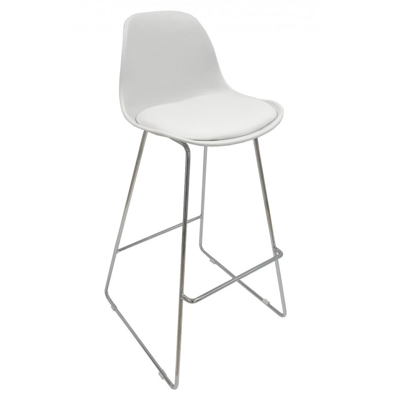 Taburete TOW FIBB, cromado, carcasa y tapizado blanco (Pack de 4 unidades)