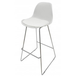 Taburete TOW FIBB, cromado, carcasa y tapizado blanco (Pack de 4 unidades)