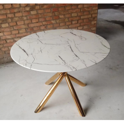 Mesa SAHARA, metal dorado, tapa de cristal templado, 120 cms de diámetro