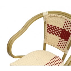 Sillón GARNIER, apilable, aluminio, ratán beige y rojo (Pack de 4 unidades)