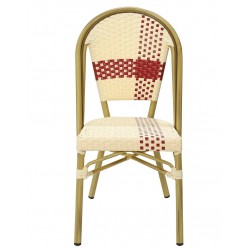 Silla GARNIER, apilable, aluminio, ratán beige y rojo (Pack de 4 unidades)