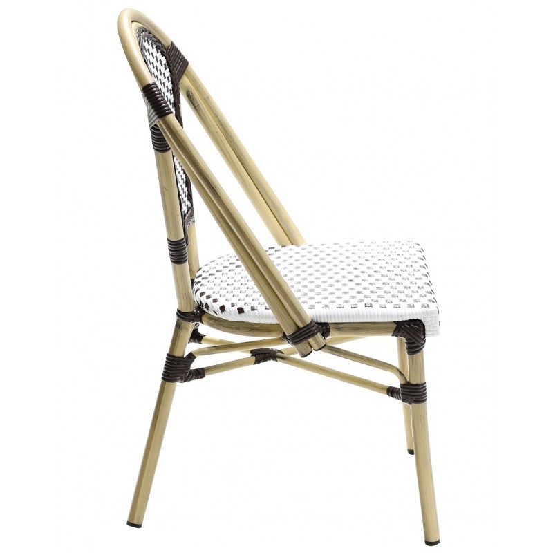 Silla PARIS, apilable, aluminio, ratán blanco y marrón (Pack de 4 unidades)