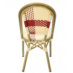 Silla GARNIER, apilable, aluminio, ratán beige y rojo (Pack de 4 unidades)