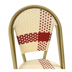 Silla GARNIER, apilable, aluminio, ratán beige y rojo (Pack de 4 unidades)