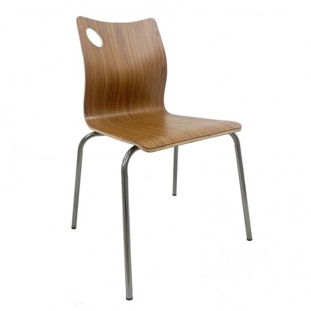 Silla AMELIE, apilable, acero inoxidable, asiento laminado HPL, color nogal (Pack de 5 unidades)