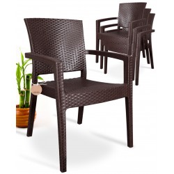 Sillón LIDO, apilable, polipropileno marrón chocolate (Pack de 4 unidades)