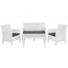 Set ADRIÁTICO, 2 Sillones + Sofá 2 plazas + mesa, polipropileno blanco, cojines incluidos