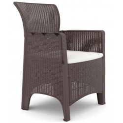 Sillón ILEÓN, polipropileno marrón chocolate, cojín beige (Pack de 2 unidades)