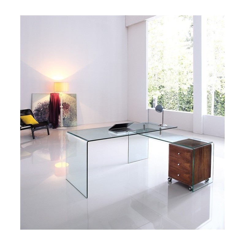 Conjunto de oficina FRANCE NEW, mesa + mesa ala, cristal transparente