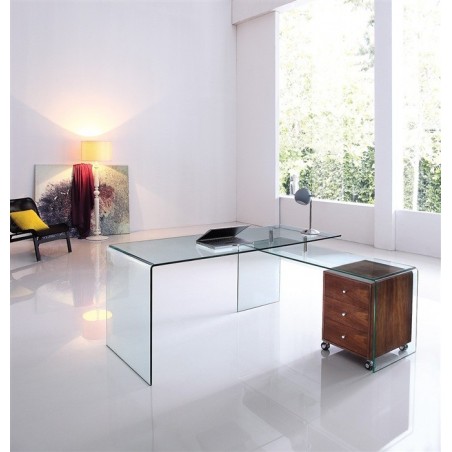 Conjunto de oficina FRANCE NEW, mesa + mesa ala, cristal transparente