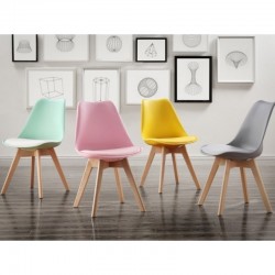 Silla TORRE 4P (SU), madera, polipropileno y cojín rosa (Pack de 4 unidades)